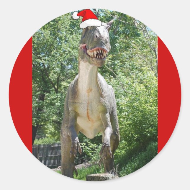 Christmas T-Rex Dinosaur Runder Aufkleber (Vorderseite)