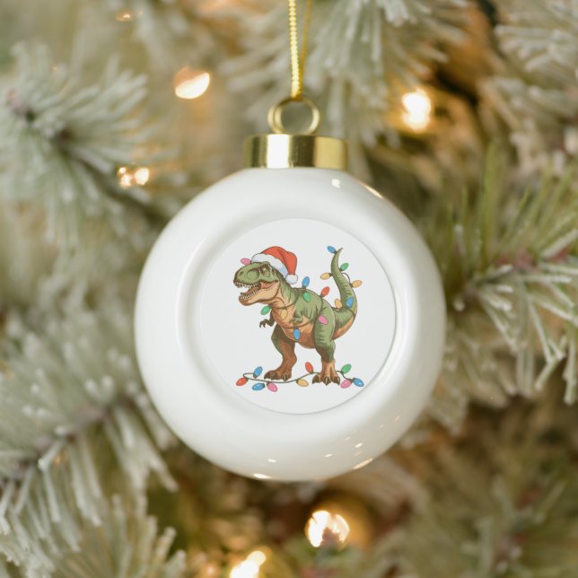 Christmas T Rex Dinosaur Xmas Dino Tyrannosaurus Keramik Kugel-Ornament (Baum)