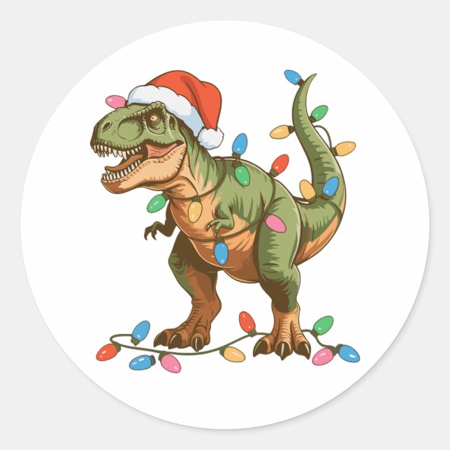 Christmas T Rex Dinosaur Xmas Dino Tyrannosaurus Runder Aufkleber (Vorderseite)