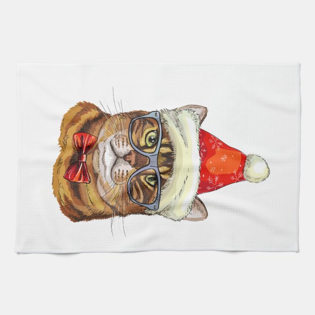 Christmas Tabby Cat  Hand Towel Geschirrtuch (Horizontal)