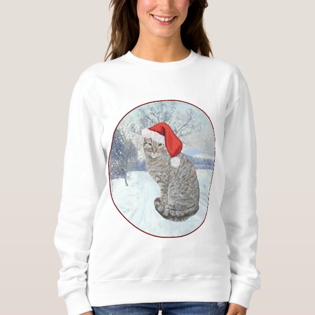 Christmas Tabby Cat Snowy Sweatshirt (Vorderseite)
