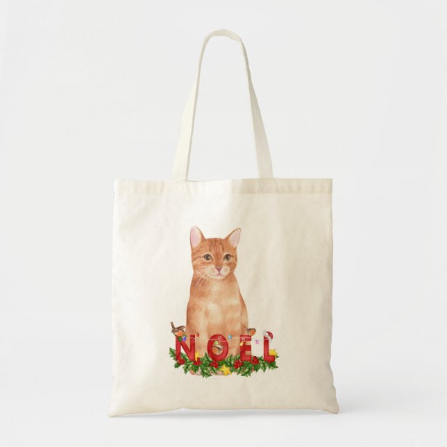 Christmas Tabby Cat Watercolor Tragetasche (Vorne)