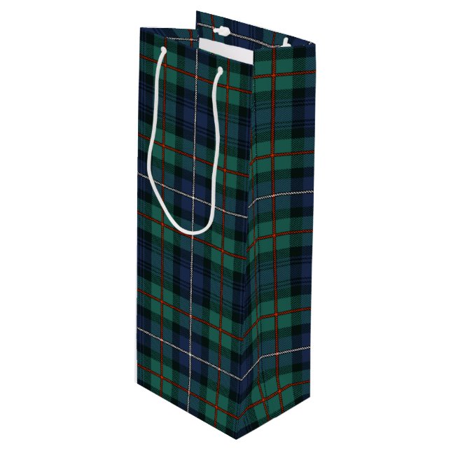 Christmas Tartan Clan Robertson Karierter Karo Geschenktüte Für Weinflaschen (Vorderseite Schrägansicht)