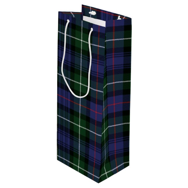 Christmas Tartan Green Lila Kariert Geschenktüte Für Weinflaschen (Vorderseite Schrägansicht)