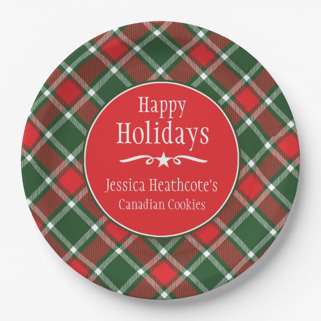 Christmas tartan name cookie exchange paper plate pappteller (Vorderseite)