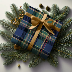 Christmas Tartan Navy Blue Green ID1141B Geschenkpapier