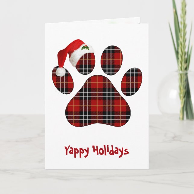Christmas Tartan Plaid Dog Paw Print and Hat Karte (Vorderseite)