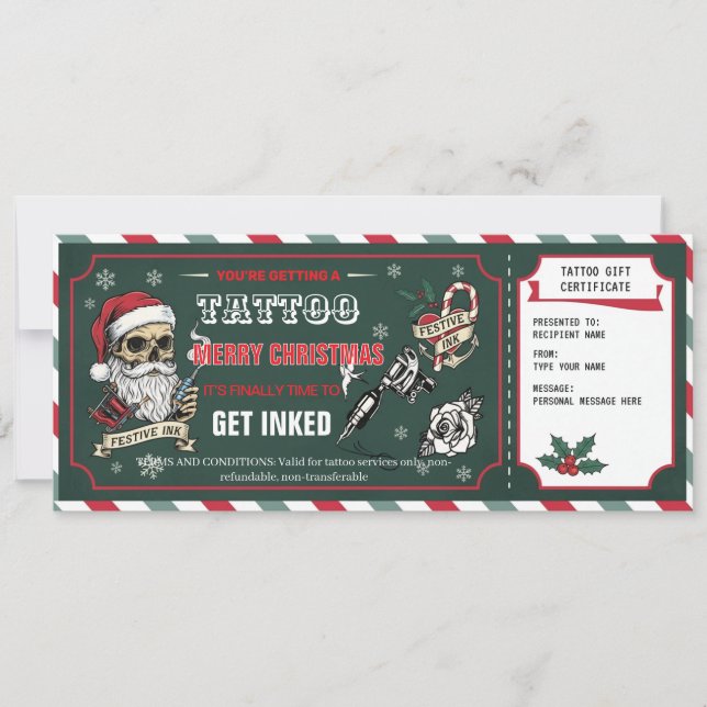 Christmas Tattoo Gift Certificate Card Voucher Einladung (Vorderseite)