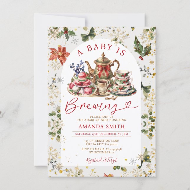 Christmas Tea a baby is brewing Baby Shower Floral Einladung (Vorderseite)