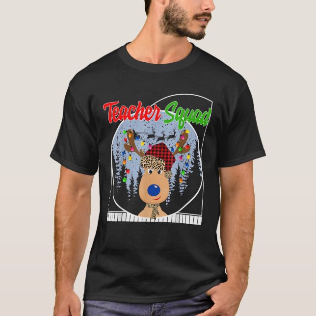 Christmas Teacher Squad Reindeer Santa Hat Teacher T-Shirt (Vorderseite)