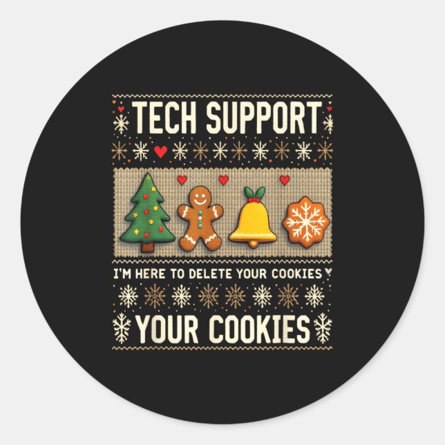 Christmas Tech Suprt Here To Delete Cookies Xmas M Runder Aufkleber (Vorderseite)