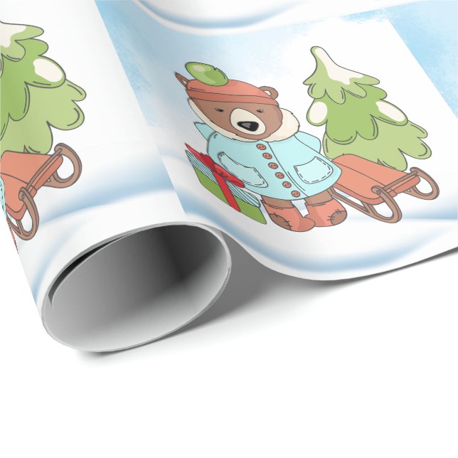 Christmas Teddy Bar Couple mit Geschenk Geschenkpapier (Rolleneckpunkt)