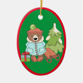 Christmas Teddy Bar Couple mit Geschenk Keramik Ornament