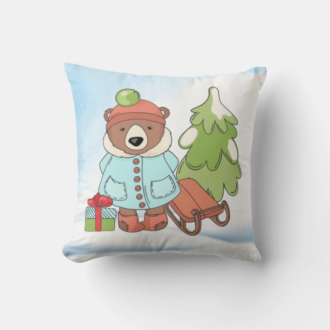 Christmas Teddy Bar Couple mit Geschenk Kissen (Vorderseite)