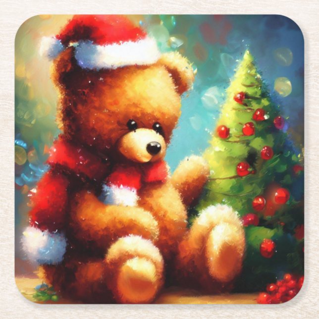 Christmas Teddy Bear 1 Rechteckiger Pappuntersetzer (Vorderseite)