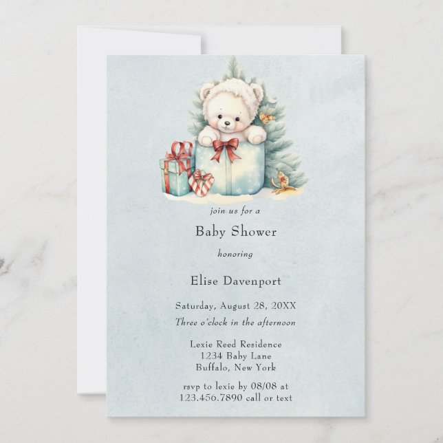 Christmas Teddy Bear Baby Dusche Einladung (Vorderseite)