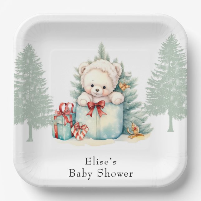 Christmas Teddy Bear Baby Dusche Pappteller (Vorderseite)
