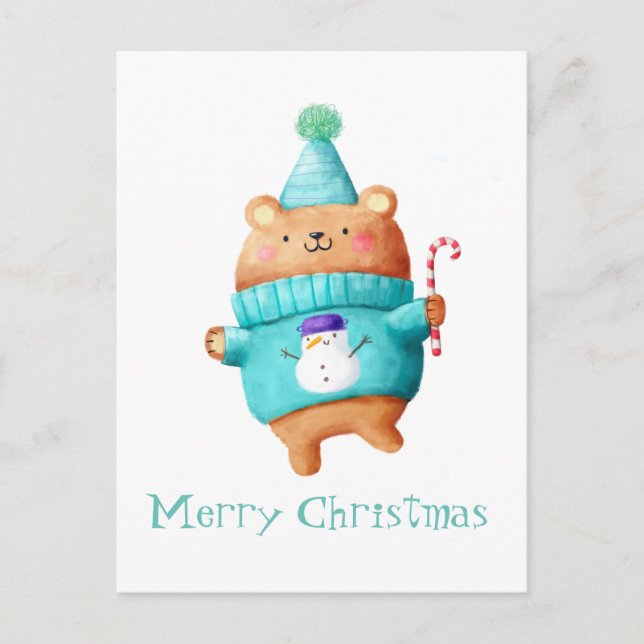 Christmas Teddy Bear Feiertagspostkarte (Vorderseite)