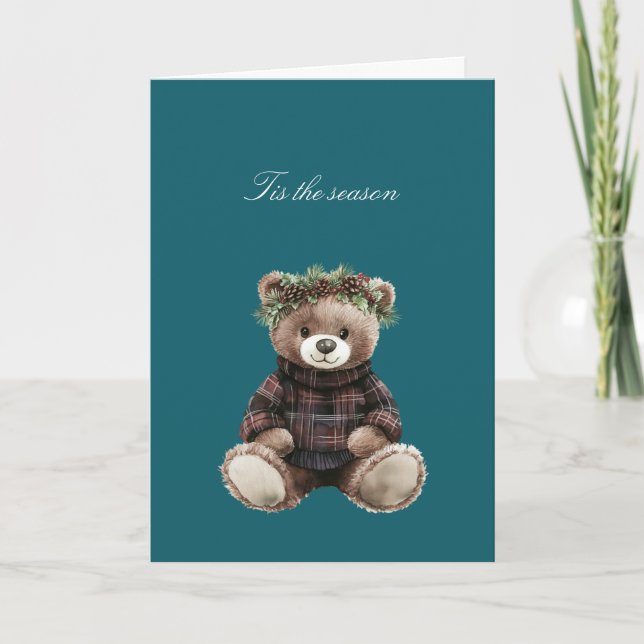 Christmas Teddy Bear in Plaid   Karte (Vorderseite)