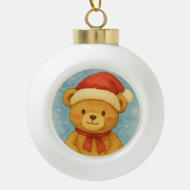 Christmas Teddy Bear in Snowy Wonderland Keramik Kugel-Ornament (Vorderseite)