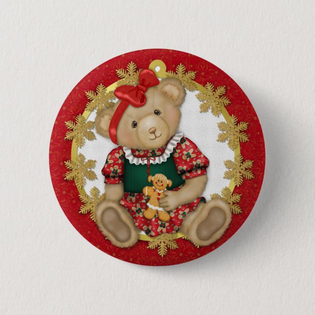 Christmas Teddy Bear - Mädchen Button (Vorderseite)