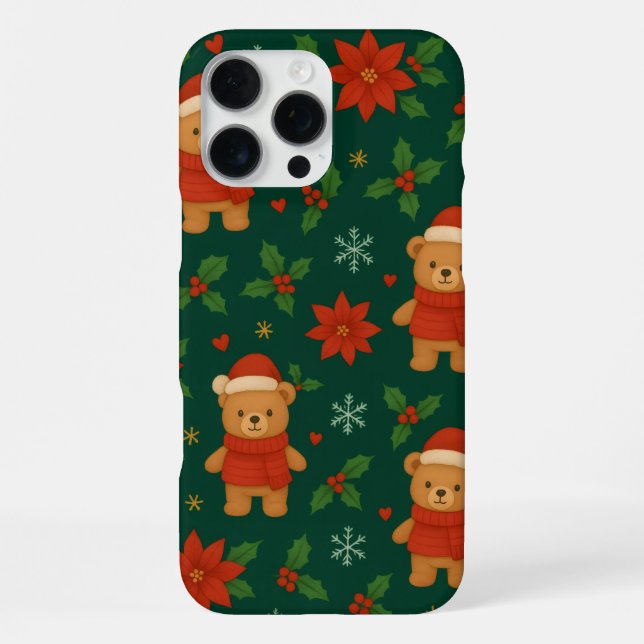 Christmas Teddy Bear Pattern – Cute Green Holiday  iPhone Hülle (Rückseite)