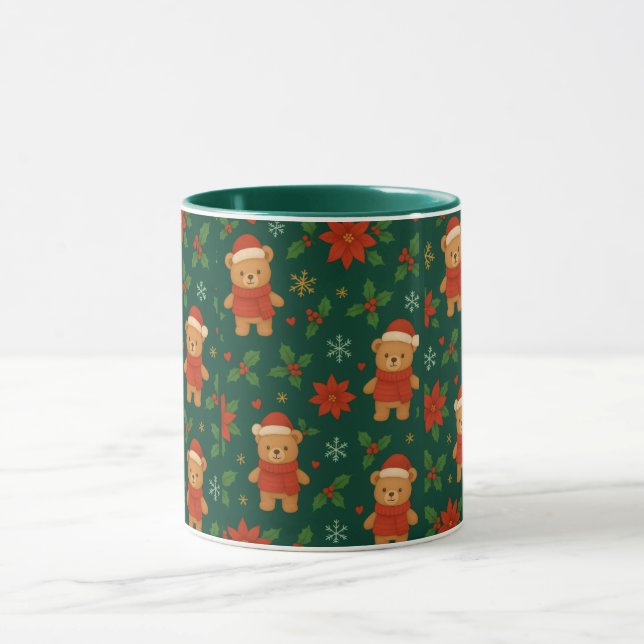 Christmas Teddy Bear Pattern – Cute Green Holiday  Tasse (Zentrum)