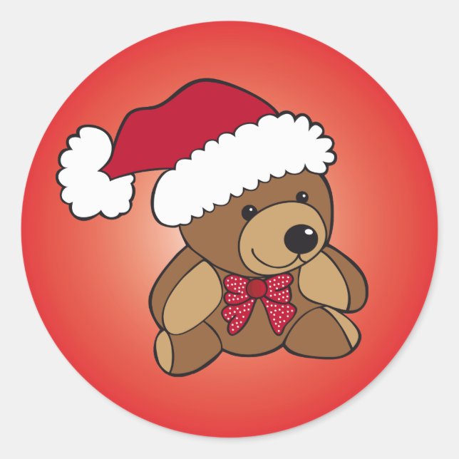 Christmas Teddy Bear Runder Aufkleber (Vorderseite)
