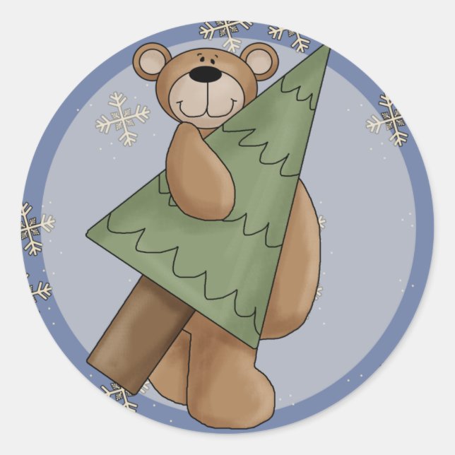 Christmas Teddy Bear Runder Aufkleber (Vorderseite)