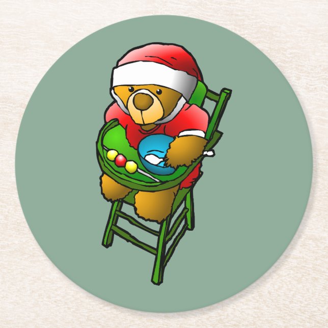 Christmas Teddy Bear Runder Pappuntersetzer (Vorderseite)