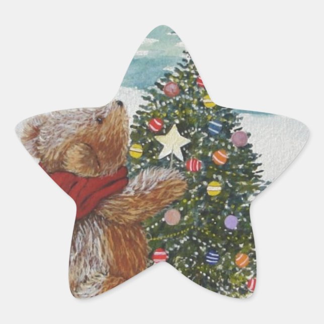 Christmas Teddy Bear Stern-Aufkleber (Vorderseite)