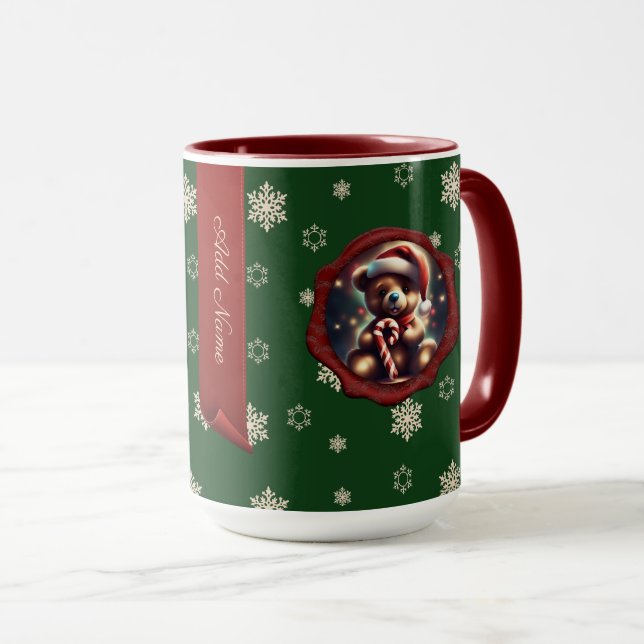 Christmas Teddy Candy Personalisiert Banner Green Tasse (VorderseiteRechts)