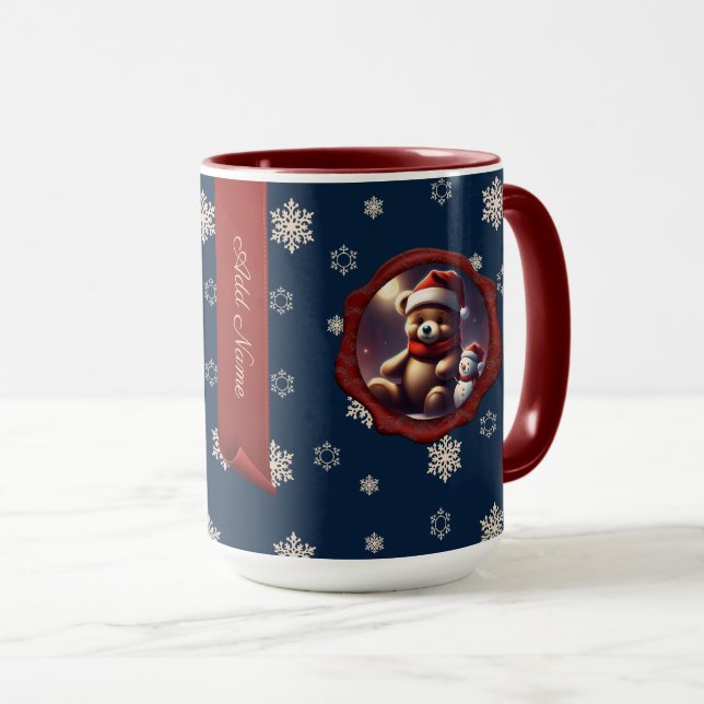 Christmas Teddy Friend Personalisiert Banner Blue Tasse (VorderseiteRechts)