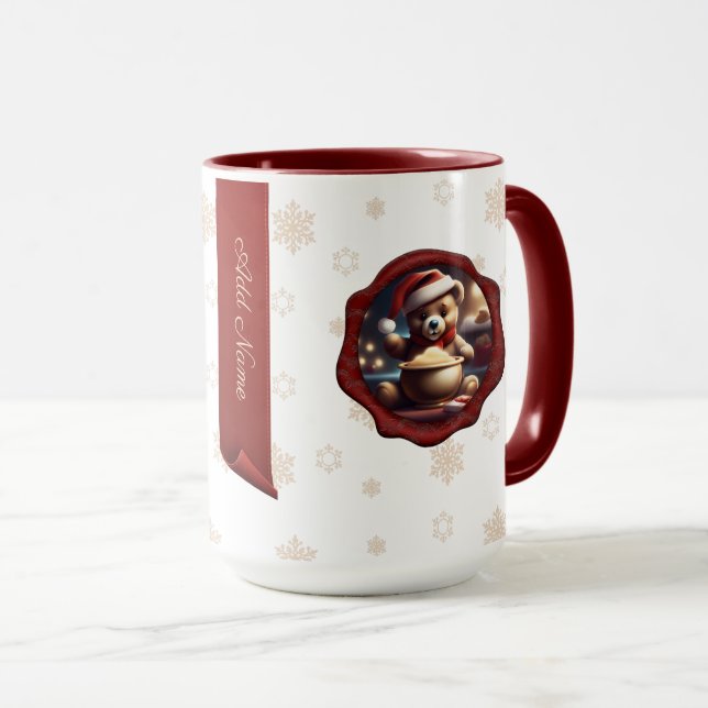 Christmas Teddy Porridge Personalisiert Banner Whi Tasse (VorderseiteRechts)