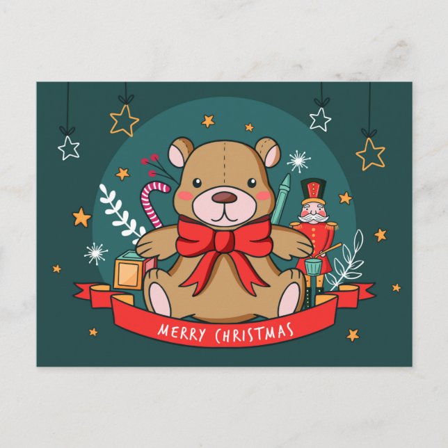 Christmas Teddy Postcard Postkarte (Vorderseite)