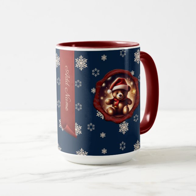 Christmas Teddy Stars Personalisiert Banner Blue Tasse (VorderseiteRechts)