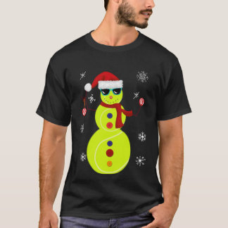 Christmas Tennis Snowman Santa Hat Gift T-Shirt
