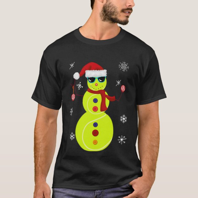 Christmas Tennis Snowman Santa Hat Gift T-Shirt (Vorderseite)