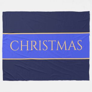 CHRISTMAS Text Elegant Bright Blue Navy Stripes Fleecedecke
