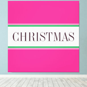 CHRISTMAS Text Festivals Bright Pink White Stripes Leinwanddruck