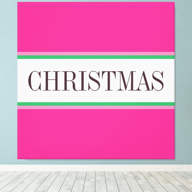 CHRISTMAS Text Festivals Bright Pink White Stripes Leinwanddruck (Insitu (Holzboden))