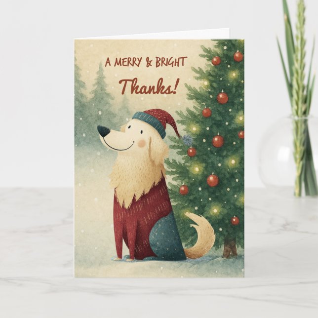 Christmas Thank You Golden Retriever in Santa Hat Karte (Vorderseite)