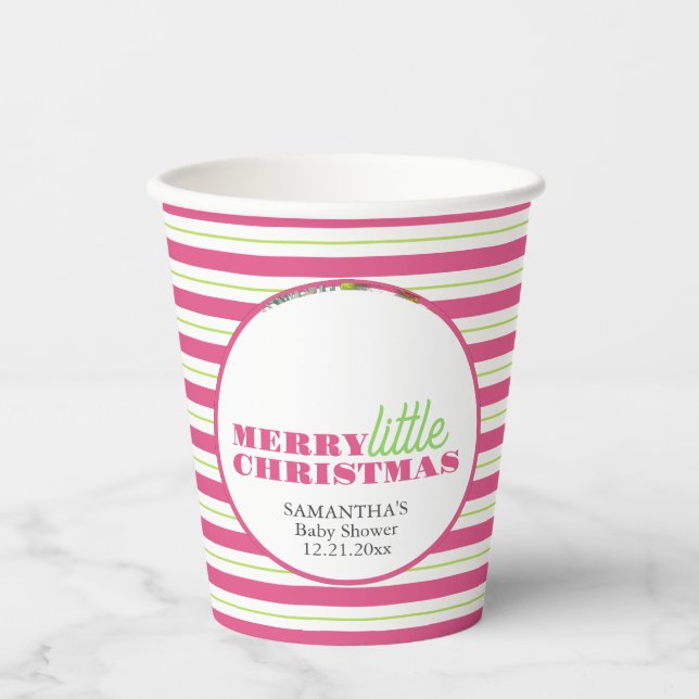 Christmas Theme Baby Shower Paper Cups Pink Green Pappbecher (Vorderseite)