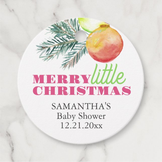 Christmas Theme Baby Shower Pink & Green Gift Tags Geschenkanhänger (Vorderseite)