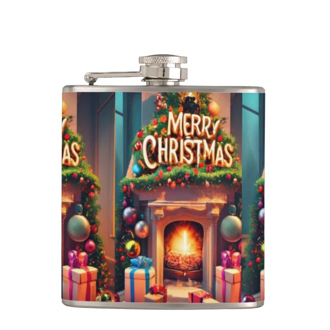 Christmas Themed Hip Flask – Merry Christmas Firep Flachmann (Vorderseite)