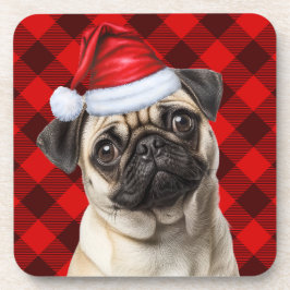 Christmas Themed Pug Dog Holiday Buffalo Plaid Getränkeuntersetzer