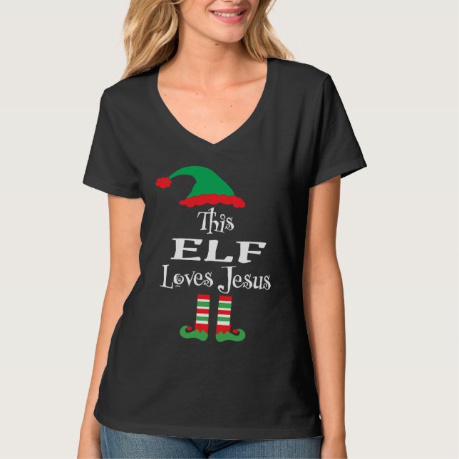 Christmas This Elf Loves Jesus Religious  Xmas T-Shirt (Vorderseite)