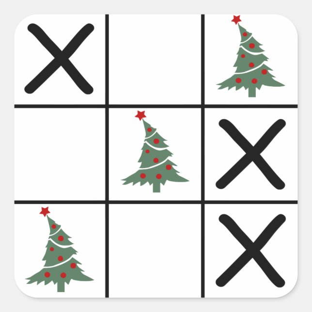 Christmas Tic Tac Toe Quadratischer Aufkleber (Vorderseite)
