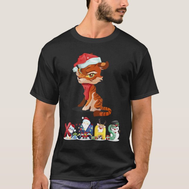 Christmas Tiger Face Tree Snow  Pajama Xmas 2021   T-Shirt (Vorderseite)