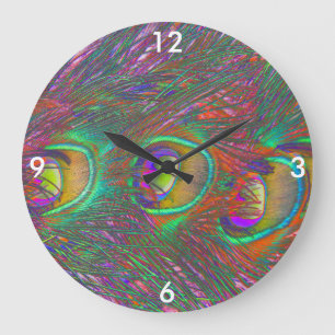 Christmas Tinsel Peacock Feathers Große Wanduhr